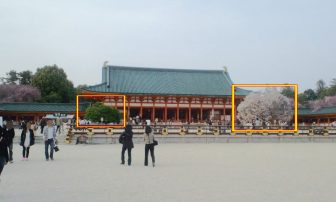 平安神宮大極殿の右近の橘と左近の桜